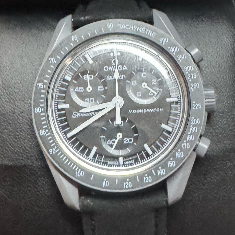 Omega Collab Watch Chronograph Watch with black suede band